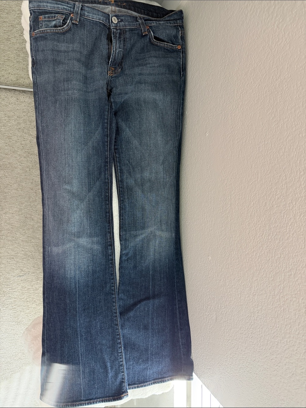 Vintage 7 For All Mankind Blue Denim low Rise Flare Jeans -31 - Picture 3 of 11